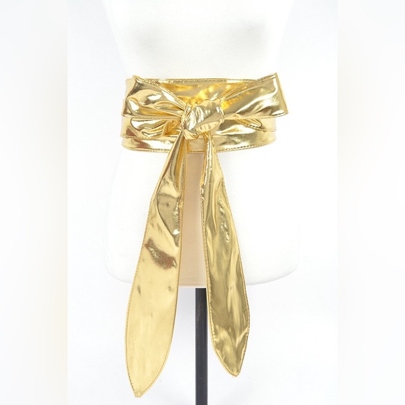 Metallic Vegan Leather Obi Statement Belt - Picture 1 of 6
